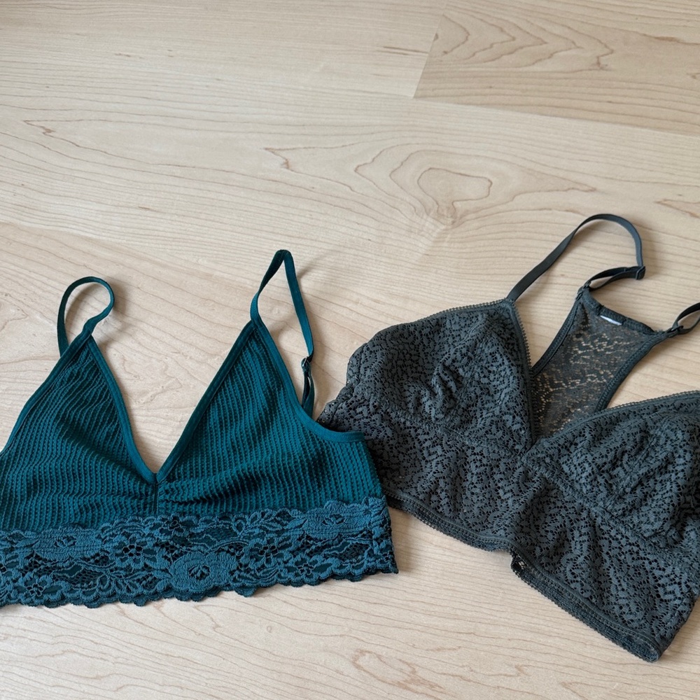 Bundle: Free People & DKNY Lace Bralettes - Teal & Olive Green XS/S